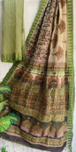 Hand Block Printed Cotton Silk Saree with Temple Border (Ajrakh & Dabu)