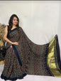 Pure Modal Silk Ajrakh Saree with Lagadi Patta (Hand Print)