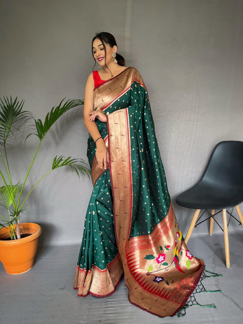 Pure Paithani Soft Silk Saree with Rich Woven Pallu & Tassels