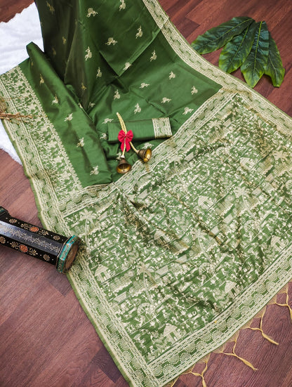 Banglori Handloom Raw Silk Saree with Weaving Pallu & Border | Blouse Included