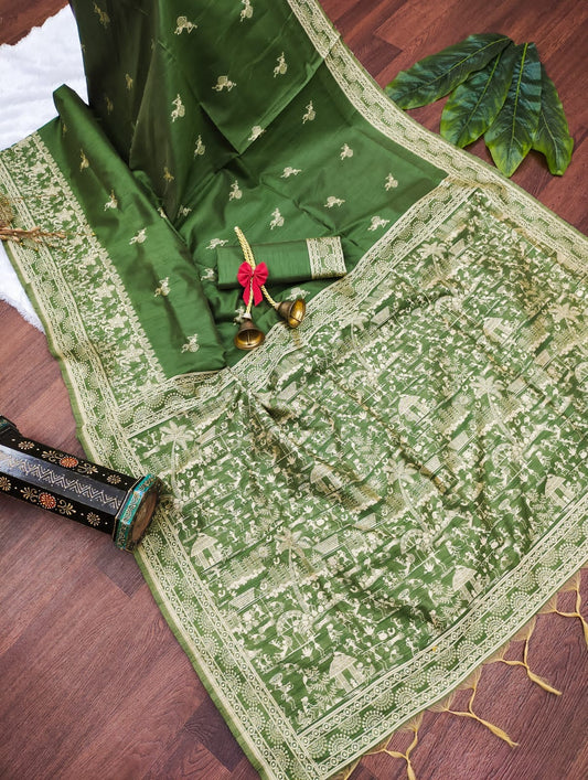 Banglori Handloom Raw Silk Saree with Weaving Pallu & Border | Blouse Included