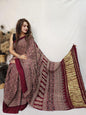 Pure Modal Silk Ajrakh Saree with Lagadi Patta (Hand Print)