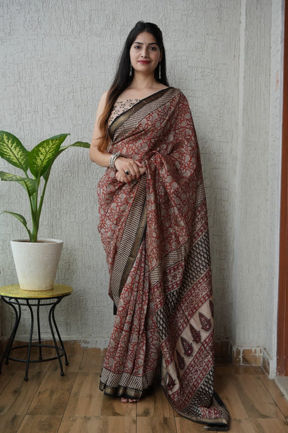 Exclusive Maheshwari Silk Saree | Hand Block & Traditional Bagru Prints