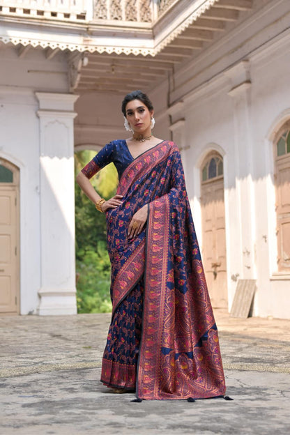 Extra Soft Pashmina Silk Saree with Kashmiri Jal Weaving & Zari Pallu