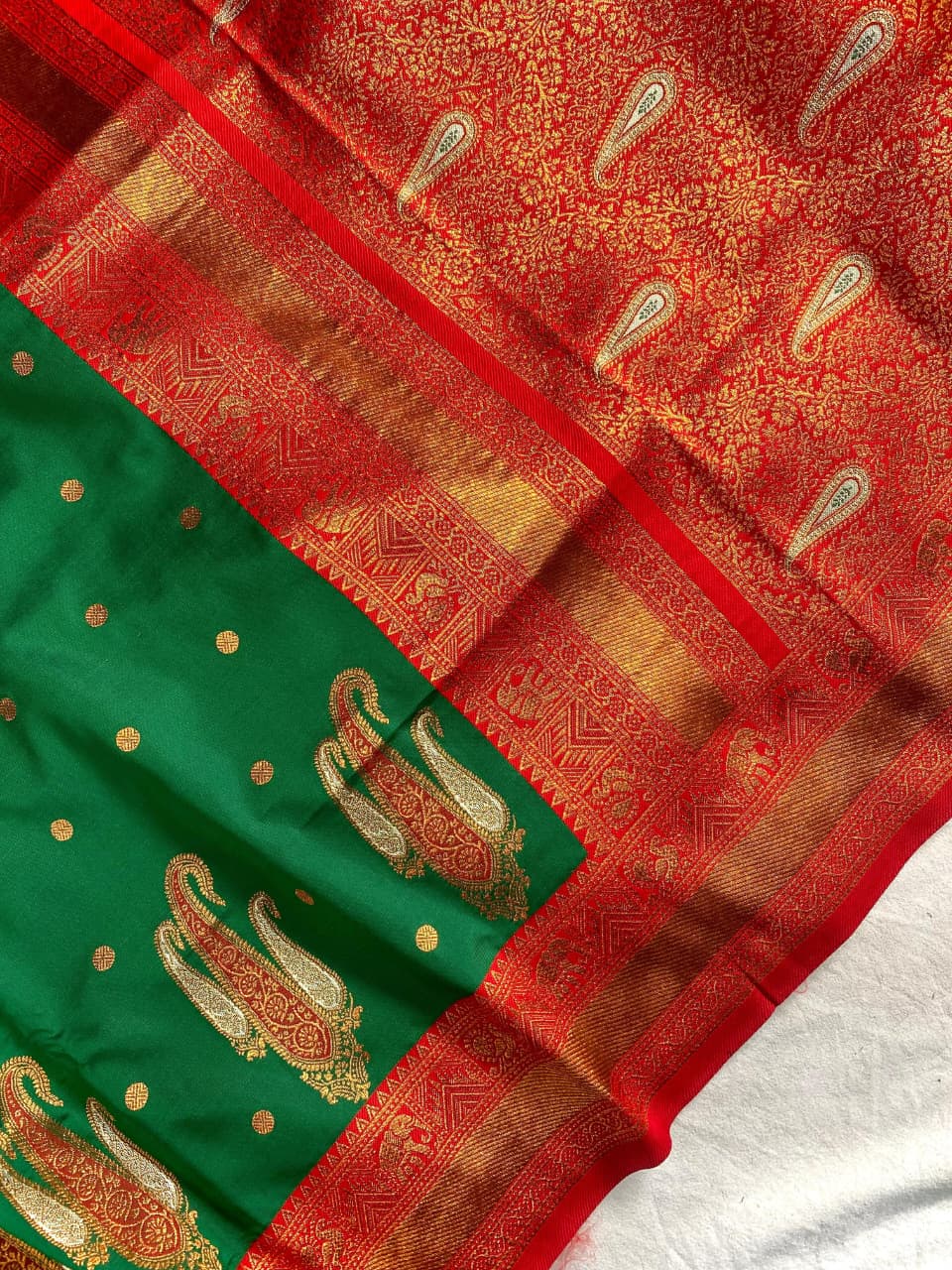 Paithani Silk Saree with Rich Contrast Weaving Pallu & Border