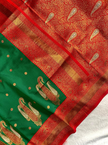 Paithani Silk Saree with Rich Contrast Weaving Pallu & Border