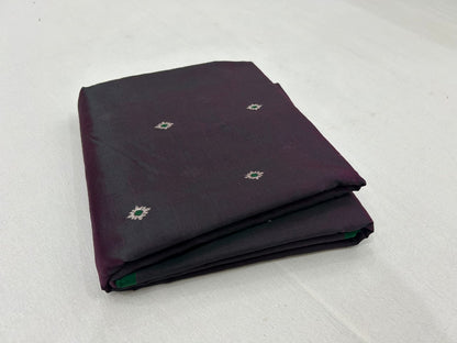 Beautiful Pure Handwoven Dual Tone Chanderi Pattu Silk Saree with Silver Zari Meenakari Buti