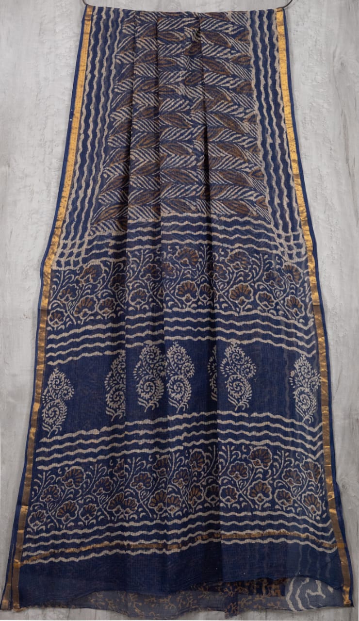 Kota Doriya Hand Block Printed Saree with Blouse (Natural Dye)