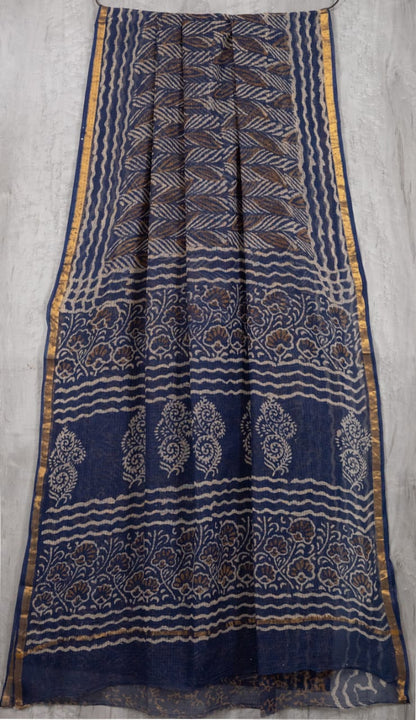 Kota Doriya Hand Block Printed Saree with Blouse (Natural Dye)