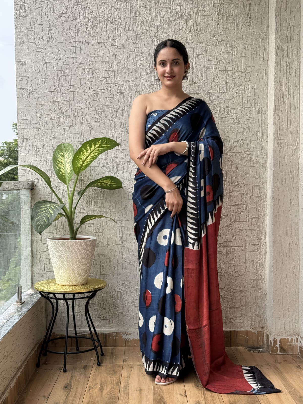 Exclusive Natural-Dye Ajrakh Vanaspati Pure Modal Silk Saree + Printed Blouse