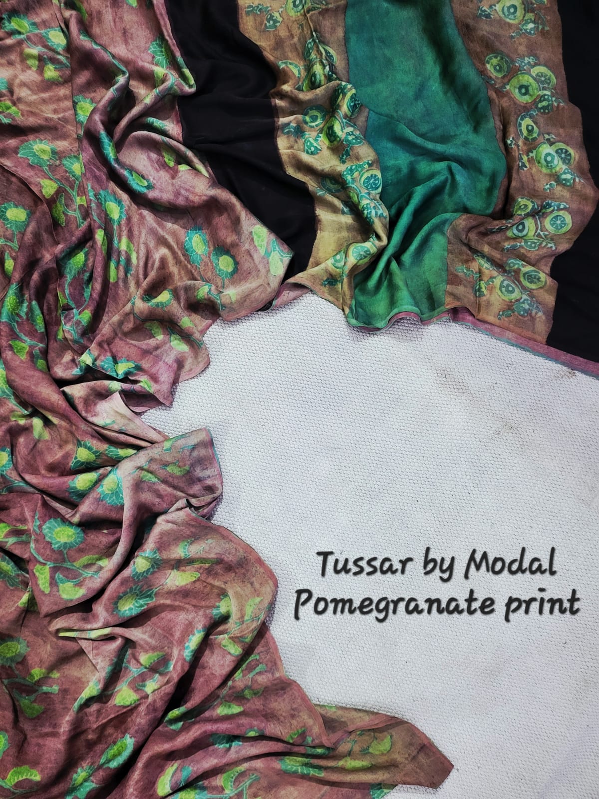 Premium Tussar by Modal Silk Saree with Vanaspati Pomegranate Print