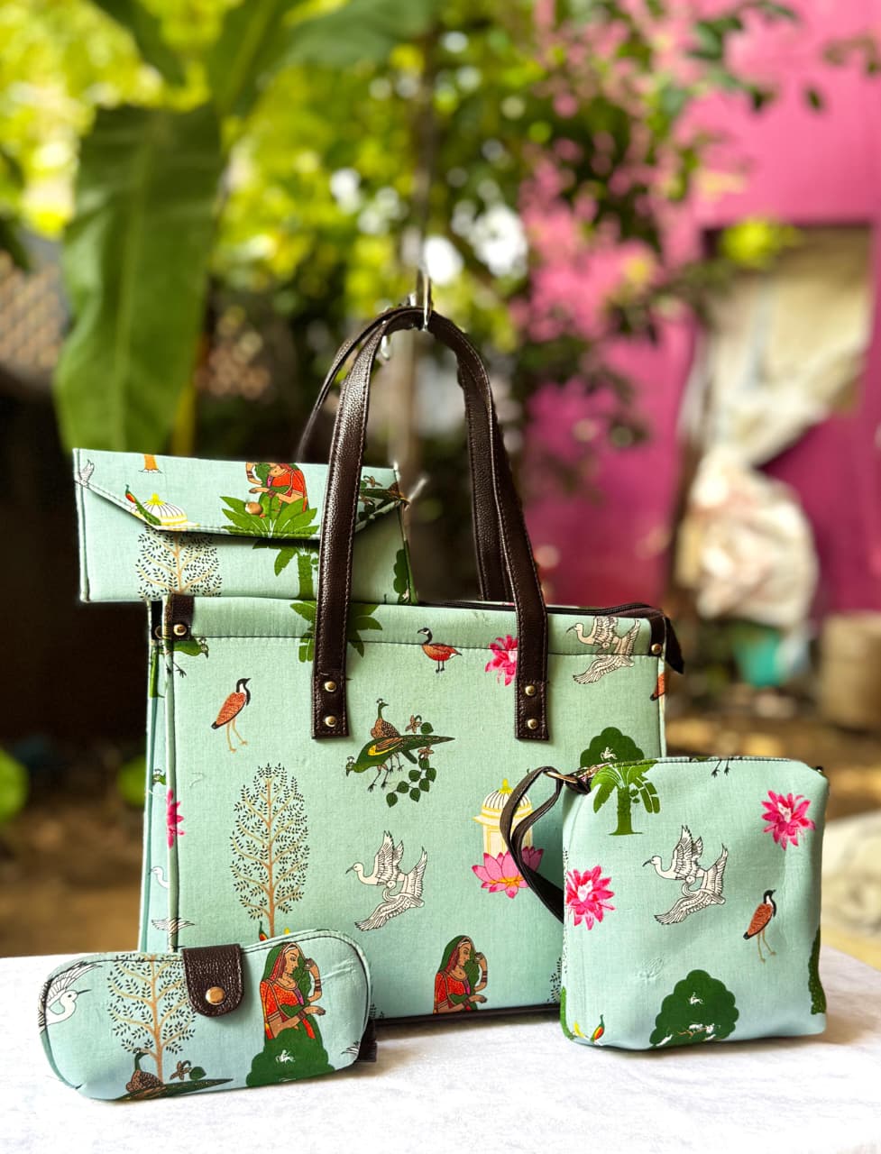 4-in-1 Combo Tote Bag Set with Hand Block Print