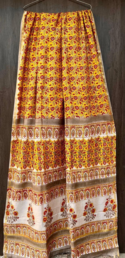 Hand Block Printed Bagru Pure Chanderi Saree with Blouse Piece