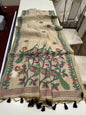Premium Soft Muga Cotton Saree with Peacock & Jamdani Weaving
