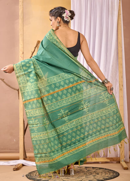 Chanderi Cotton Silk Saree | Hand Block, Dabu & Bagru Prints