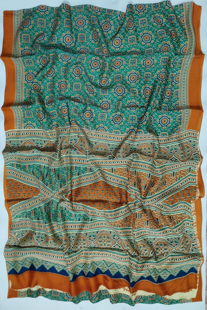 Premium Natural Ajrakh Hand Block Printed Modal Silk Saree