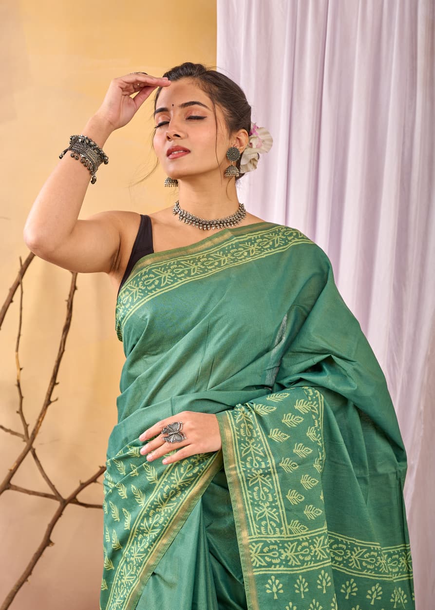Chanderi Cotton Silk Saree | Hand Block, Dabu & Bagru Prints