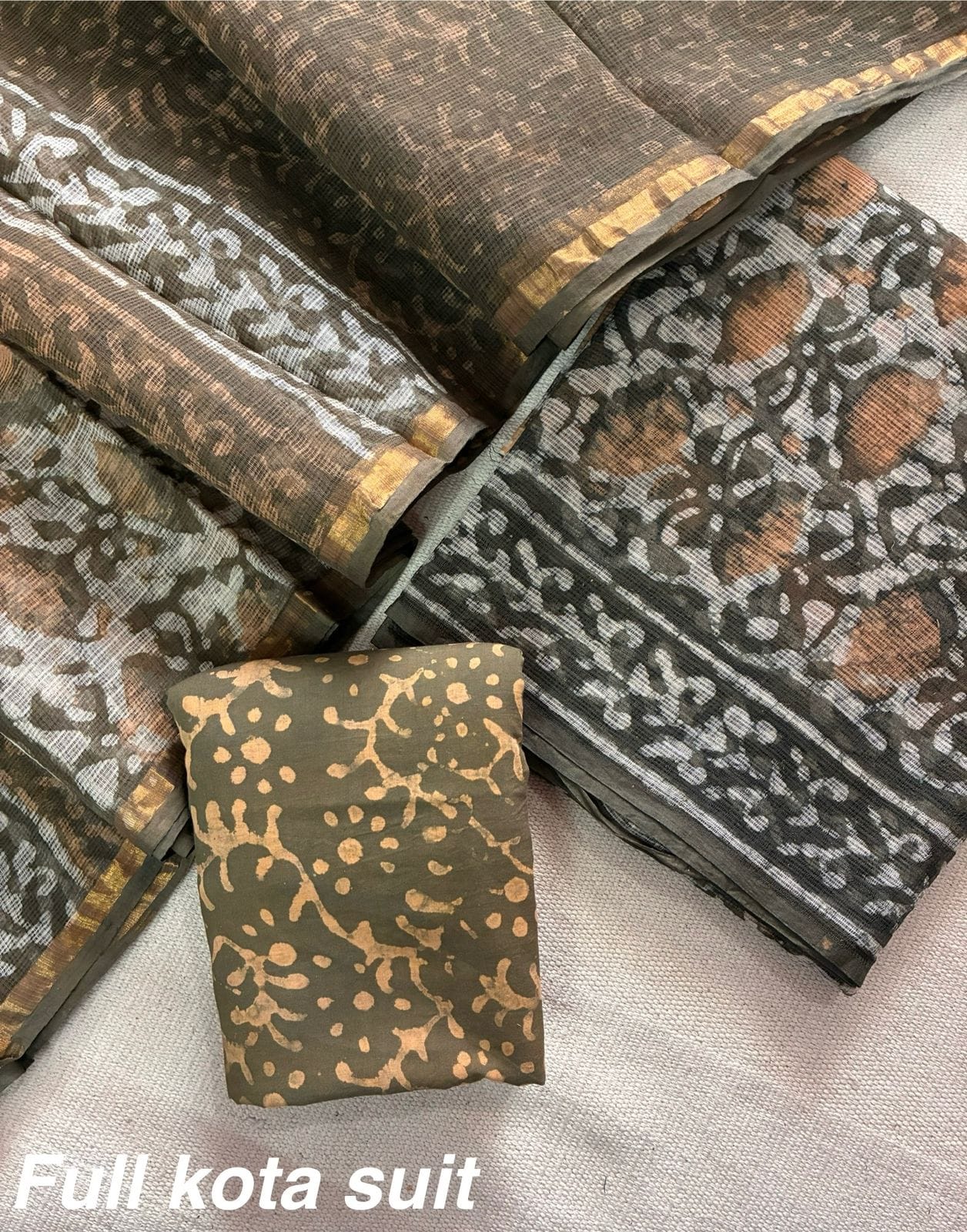 Premium Pure Full Kota Doria Suit | Hand Block Printed Silk Cotton Set