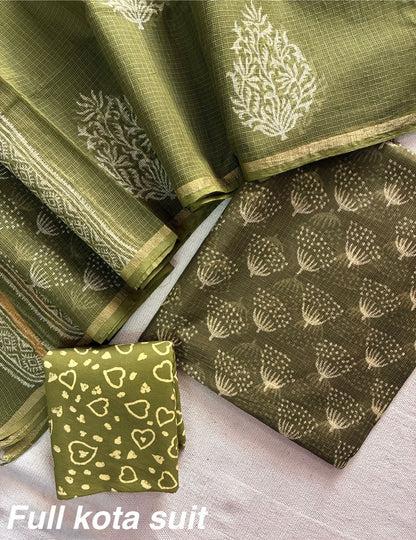 Premium Pure Full Kota Doria Suit | Hand Block Printed Silk Cotton Set