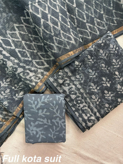 Premium Pure Full Kota Doria Suit | Hand Block Printed Silk Cotton Set