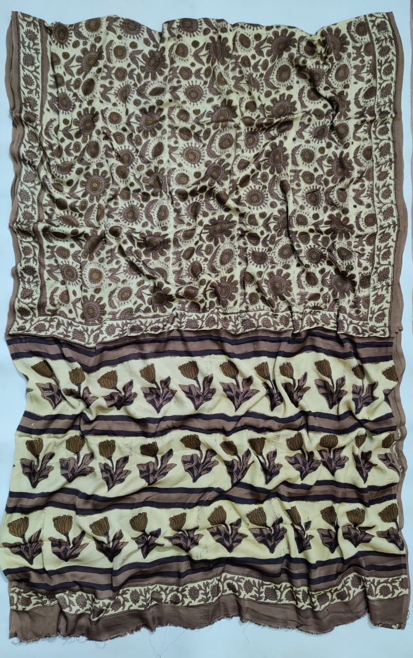 Premium Natural Ajrakh Hand Block Printed Modal Silk Saree