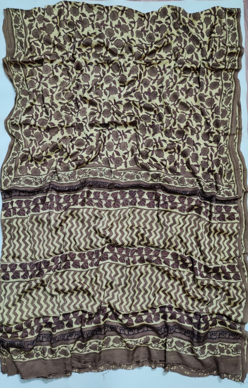 Premium Natural Ajrakh Hand Block Printed Modal Silk Saree