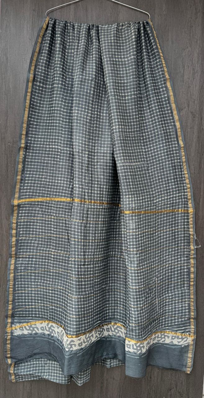 Hand Block Printed Bagru Pure Chanderi Saree with Blouse Piece