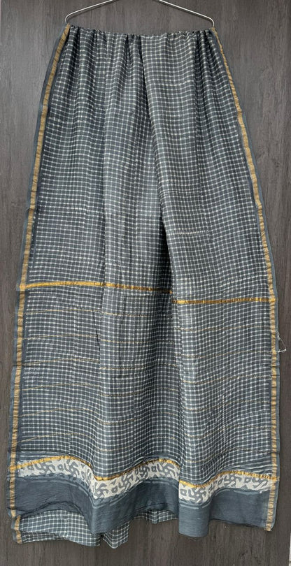 Hand Block Printed Bagru Pure Chanderi Saree with Blouse Piece