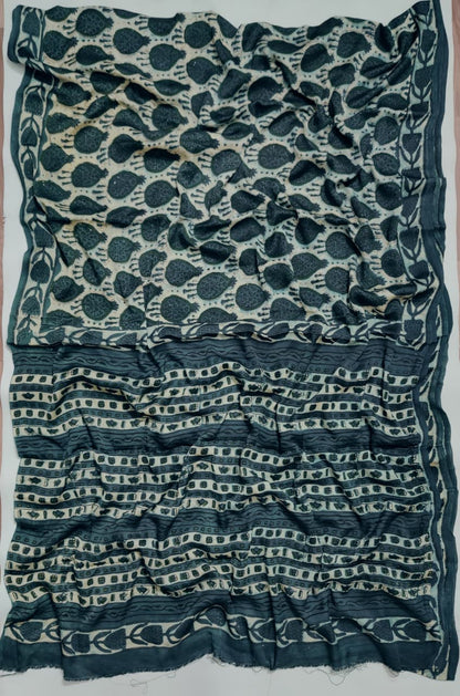 Premium Natural Ajrakh Hand Block Printed Modal Silk Saree