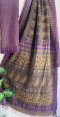 Hand Block Printed Cotton Silk Saree with Temple Border (Ajrakh & Dabu)