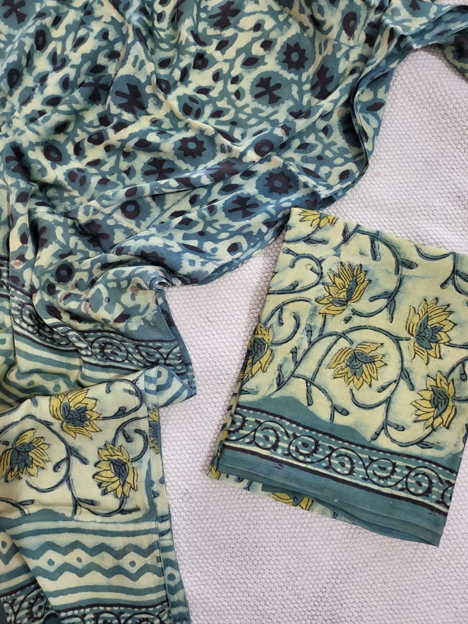 Vanaspati Natural Vegetable Dye Modal Silk Suit (Ajrakh Print)