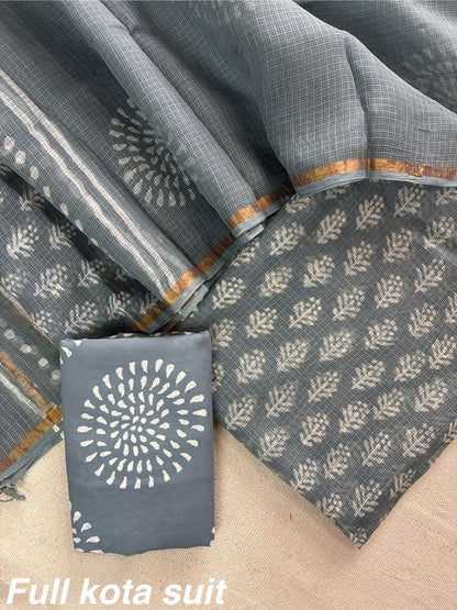 Premium Pure Full Kota Doria Suit | Hand Block Printed Silk Cotton Set