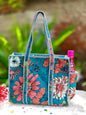 Cotton Quilted Tote Bag with Zip & External Water Bottle Pocket