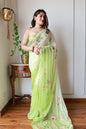 Hand Painted Chiffon Saree with Zari Border – Soft & Elegant Party Wear