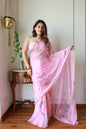 Hand Painted Chiffon Saree with Zari Border – Soft & Elegant Party Wear