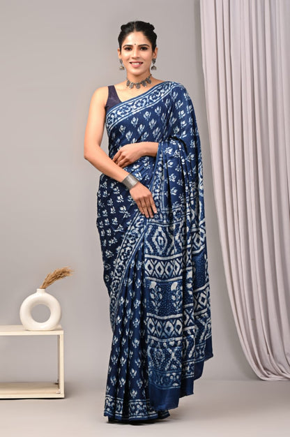 Exclusive Natural-Dye Ajrakh Vanaspati Pure Modal Silk Saree + Printed Blouse