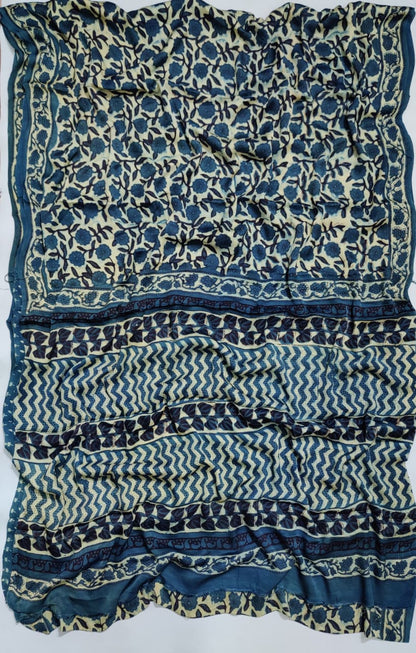 Premium Natural Ajrakh Hand Block Printed Modal Silk Saree