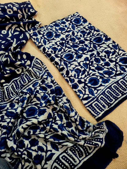 Vanaspati Natural Vegetable Dye Modal Silk Suit (Ajrakh Print)