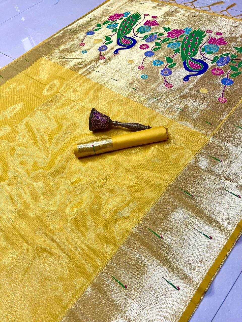 Pure Soft Zari Kanchivaram Tissue Paithani Silk Saree