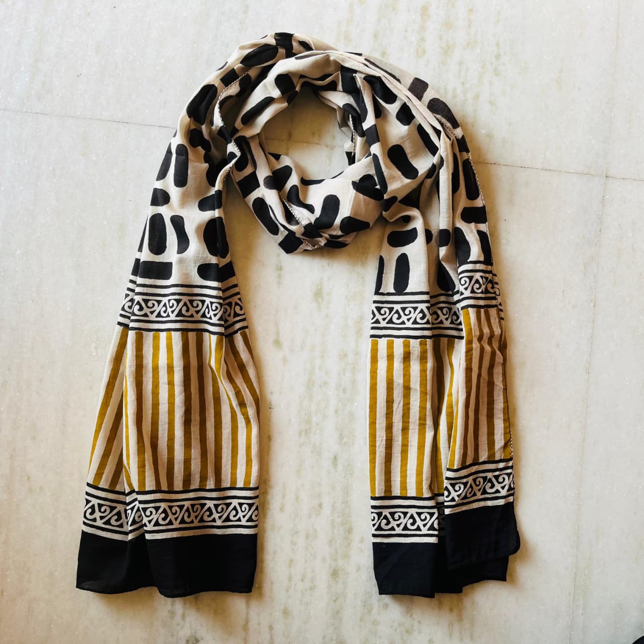 Pure Hand Block Printed Cotton Stole (2 m × 22 in)