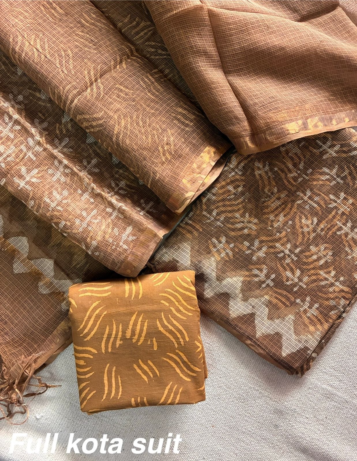 Premium Pure Full Kota Doria Suit | Hand Block Printed Silk Cotton Set