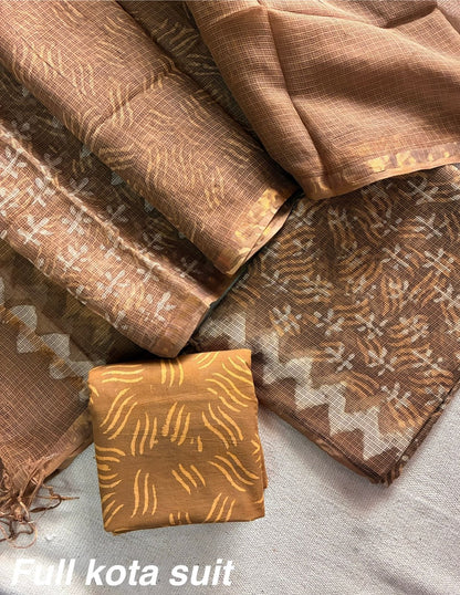 Premium Pure Full Kota Doria Suit | Hand Block Printed Silk Cotton Set
