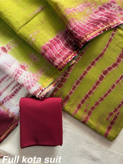 Premium Pure Full Kota Doria Suit | Hand Block Printed Silk Cotton Set