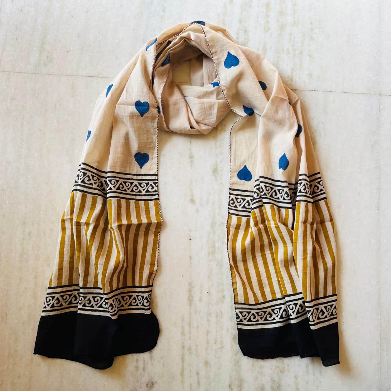 Pure Hand Block Printed Cotton Stole (2 m × 22 in)