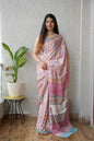 Soothing Ajrakh Vanaspati Natural Dye Modal Silk Saree + Printed Blouse