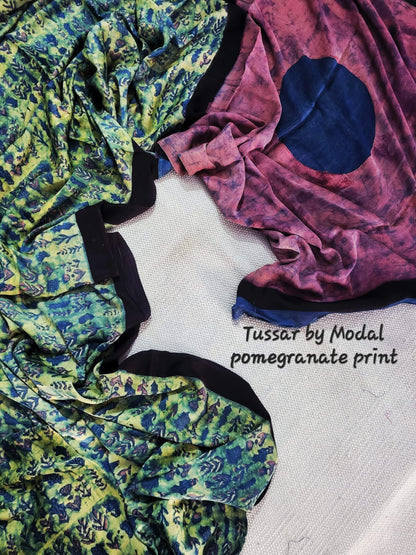 Premium Tussar by Modal Silk Saree with Vanaspati Pomegranate Print