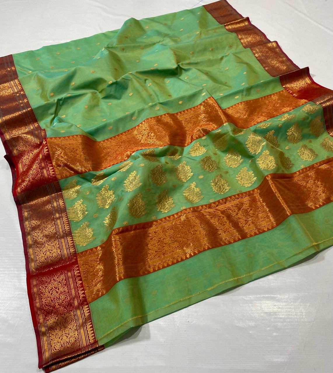 Royal Rajwadi Minakari Buti Katan Silk Chanderi Saree