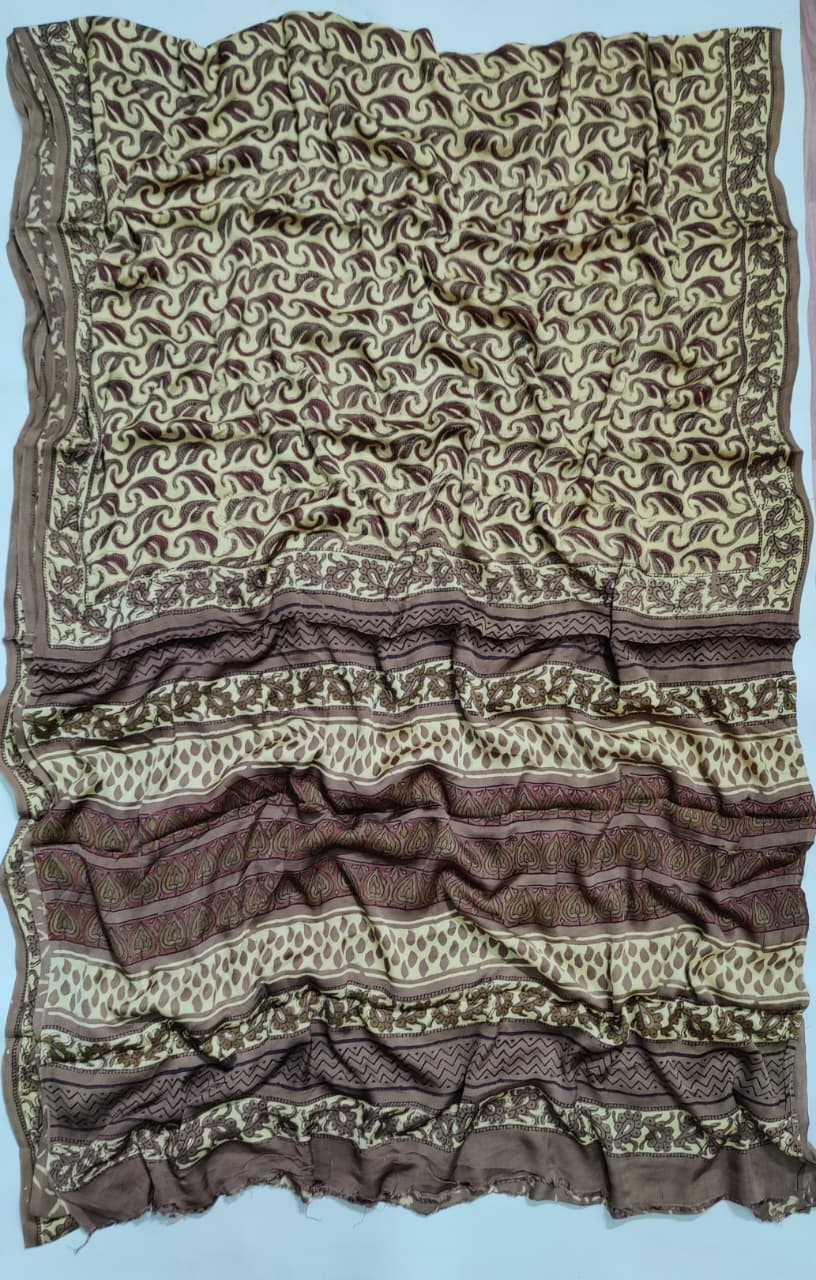 Premium Natural Ajrakh Hand Block Printed Modal Silk Saree