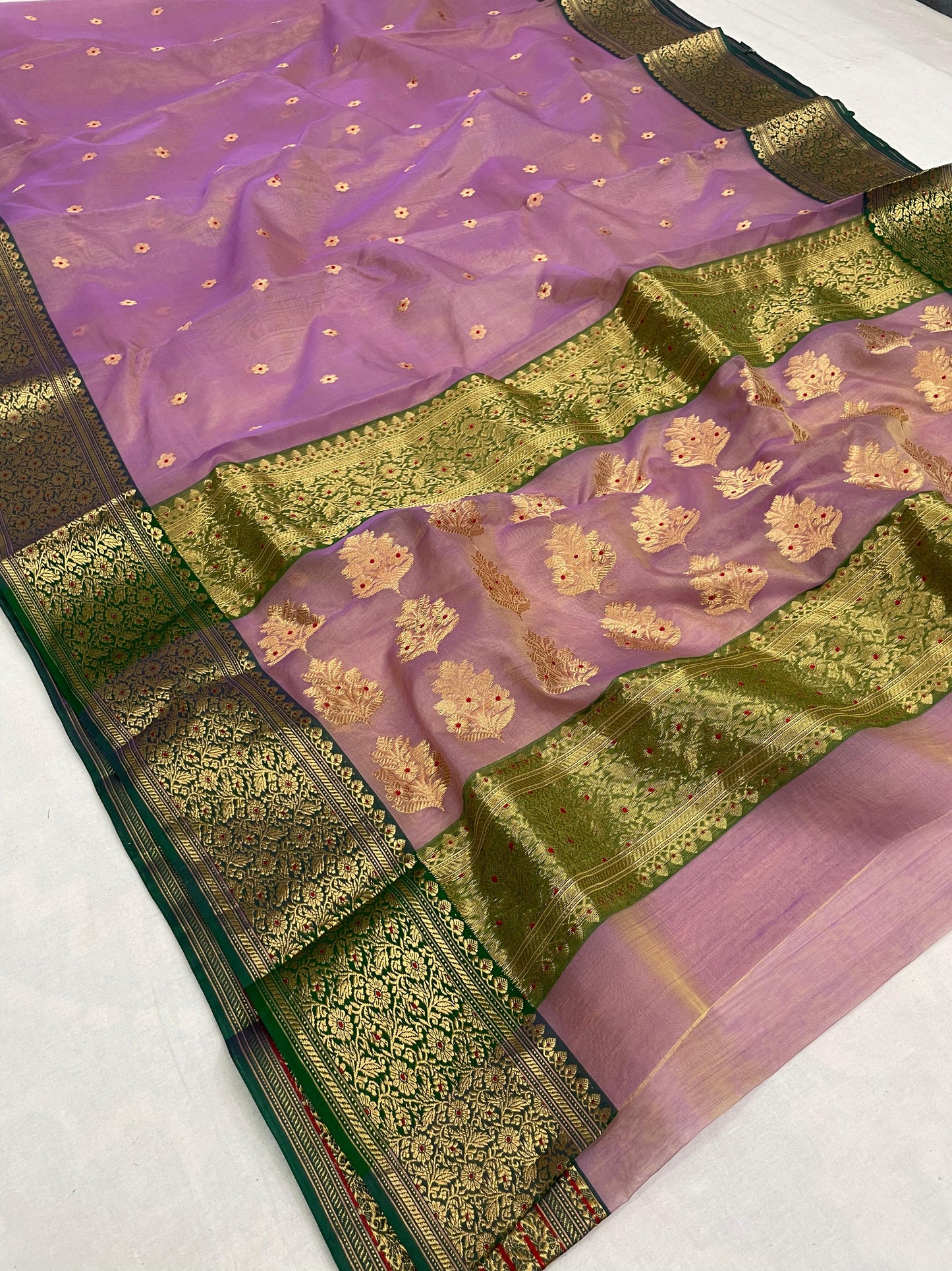 Royal Rajwadi Minakari Buti Katan Silk Chanderi Saree
