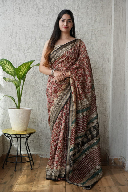 Exclusive Maheshwari Silk Saree | Hand Block & Traditional Bagru Prints